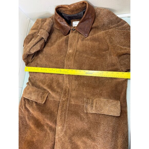 Vintage Lone Pine Leather Suede Long Coat Mens Size 42 Western Front Snap Camel - Picture 13 of 16